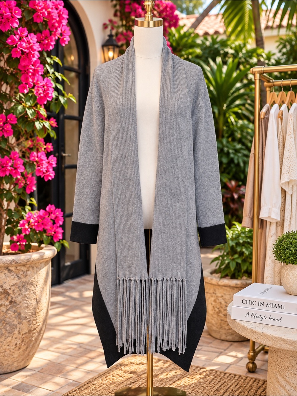 Made in Italy Gray Fringe Open-Front Women's Sweater Cardigan OS